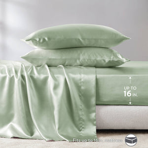 English Elm Satin Split King Sheet Set Luxury 100% Polyester Satin 90g Smooth Soft Deep Pocket Bedding Sage 11.81 L x 9.84 W x 3.54 H B035P294187