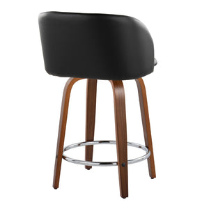 English Elm Fixed-height Swivel Counterstools with Walnut Legs Tufted Faux Leather Seat Set of 2 B202S01744
