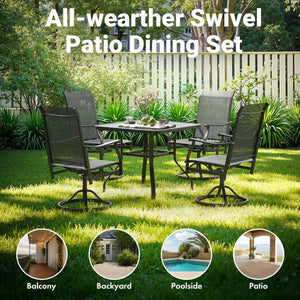 English Elm Outdoor Swivel Patio Dining Chairs Textilene Woven Set for Backyard Entertaining T3623P433695