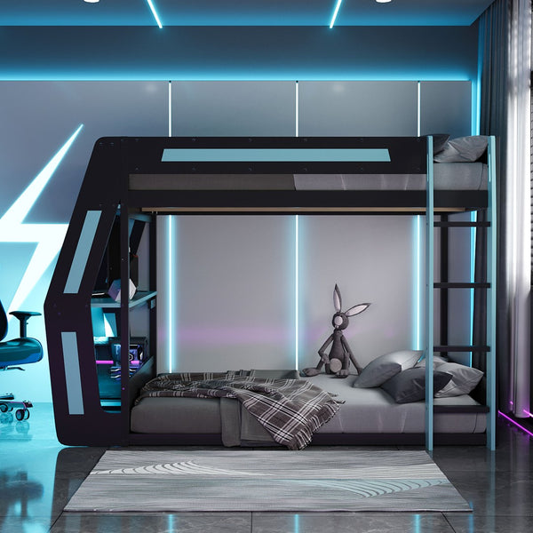 English Elm Full-size Gaming Loft Bed with Integrated Rgb Desk Usb Ports and Esports Frame Blue LT000239AAC
