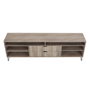English Elm Dumbo 85" Fluted TV Stand with Gold Legs, 2 Drawers & 6 Shelves, Wire Management, Easy Snap Assembly Grey B365P397926