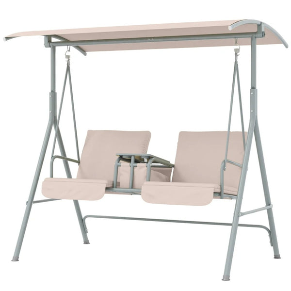 English Elm Outdoor Freestanding Canopy Swing Seat for Two with Mesh Cushions and Steel Frame T3971P418169