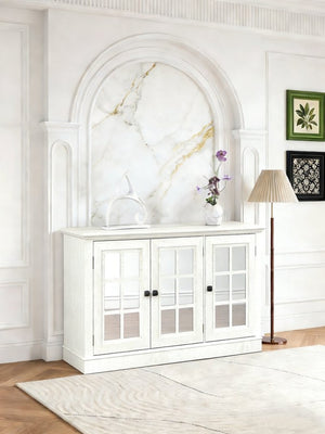 English Elm 45" Mirrored Acrylic Door Sideboard Mdf Buffet Cabinet with Adjustable Shelves White Oak W2899P372749
