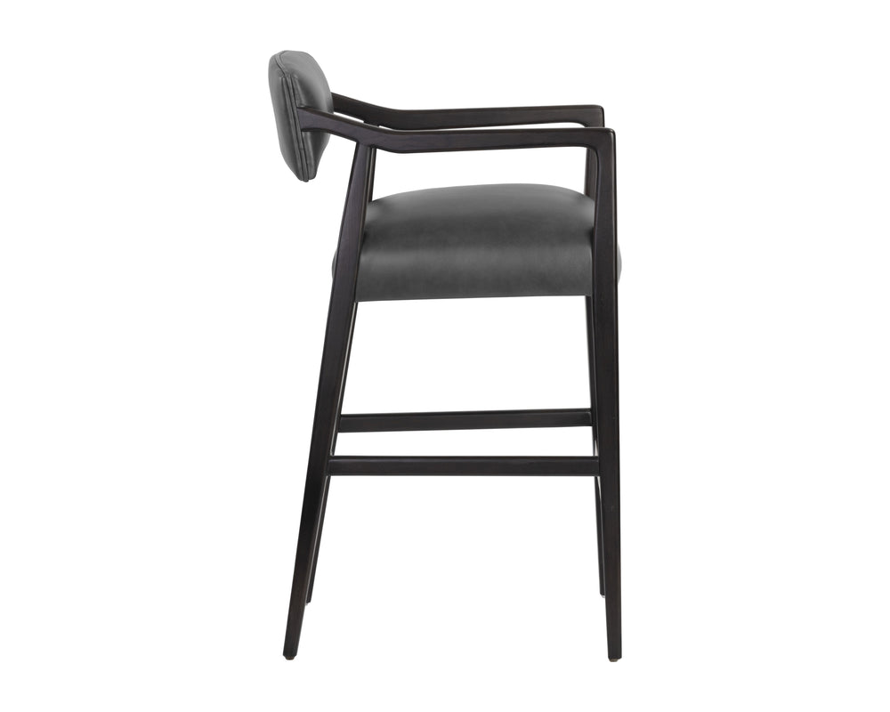 Sunpan Keagan Bar Stool - Mid-Century Design with Dark Brown Oak Frame and Artisan Leather Craftsmanship Brentwood Charcoal Leather