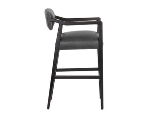 Sunpan Keagan Bar Stool - Mid-Century Design with Dark Brown Oak Frame and Artisan Leather Craftsmanship Brentwood Charcoal Leather