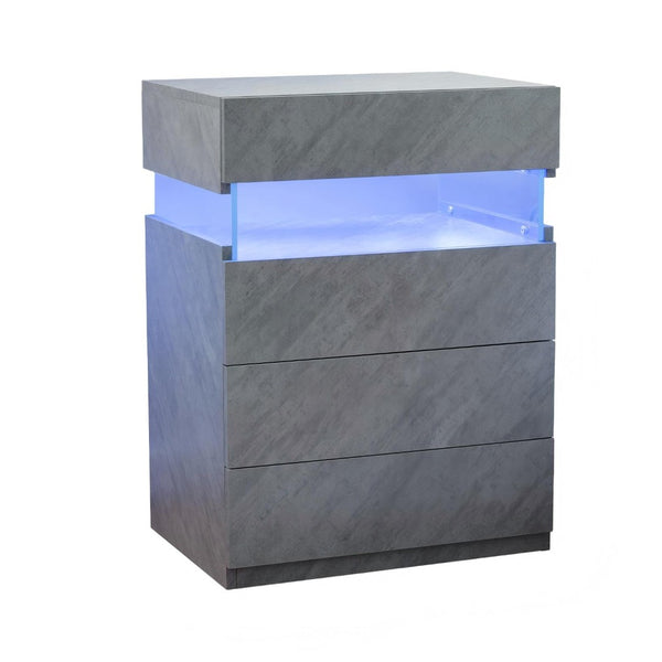 English Elm Nightstand with Led Backlighting Acrylic Panel Four Drawers Modern Bedroom Side Table Grey W2178P246214