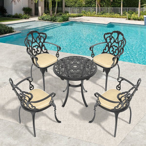 English Elm 5-Piece Cast Aluminum Patio Furniture Set With Black Frame & Off-White Cushions For Outdoor Comfort W1710S00418