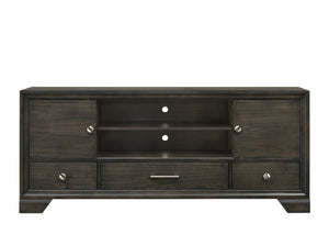 English Elm Contemporary Maidstone TV Console with Sintered Stone Top, Silver-Capped Arrow Legs, Open Storage Brown 19.5 L x 71 W x 32.5 H B2741P406261