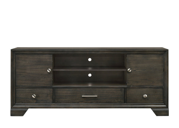 English Elm Contemporary Maidstone TV Console with Sintered Stone Top, Silver-Capped Arrow Legs, Open Storage Brown 19.5 L x 71 W x 32.5 H B2741P406261