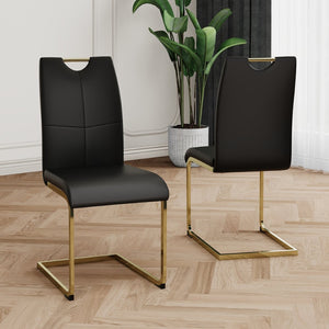 English Elm Modern Faux Leather Dining Side Chairs with Chrome Legs Ergonomic Set of 2 W210127291