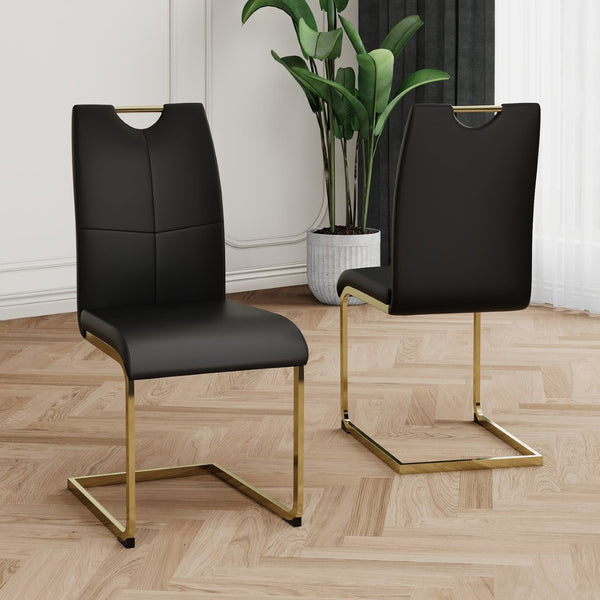 English Elm Modern Faux Leather Dining Side Chairs with Chrome Legs Ergonomic Set of 2 W210127291