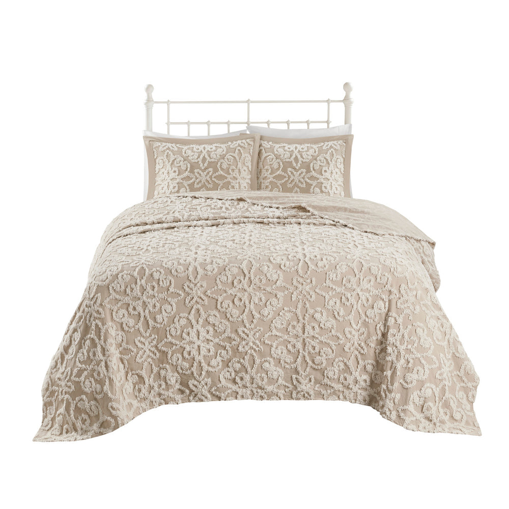 English Elm 3 Madison Park Sabrina Tufted Cotton Chenille Bedspread Set King/Cal King Oversized Floral Medallion Bedding, OEKO-TEX Certified for Safe, Lightweight Comfort taupe 16.14 L x 18.11 W x 5.91 H B035129059