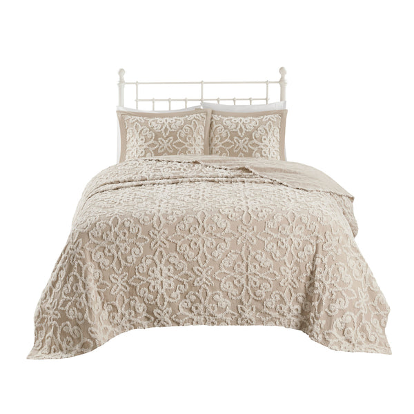 English Elm 3 Madison Park Sabrina Tufted Cotton Chenille Bedspread Set King/Cal King Oversized Floral Medallion Bedding, OEKO-TEX Certified for Safe, Lightweight Comfort taupe 16.14 L x 18.11 W x 5.91 H B035129059