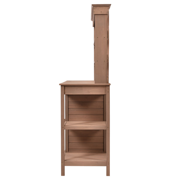 English Elm TOPMAX 66" Wooden Potting Bench with 36" Counter Height, 2 Drawers, Cabinet & Spacious Workstation Brown WF300211AAD