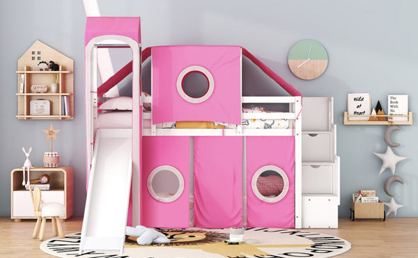 English Elm Twin Castle Loft Bed with Play Tower Pinewood Frame for Kids Bedroom Storybook LT000568AAH-1