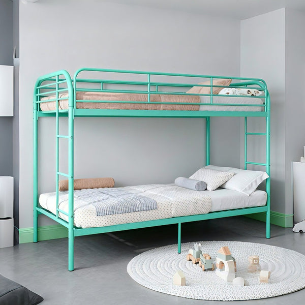 English Elm Metal Twin Over Bunk Bed Heavy Duty Frame Dual Ladder Kids Shared Room Green W3752P412391