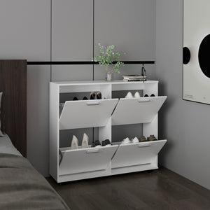 English Elm Shoe Modern 3‑Door Concealed Shoe Cabinet with 3 Shelves, Sturdy Legs, Compact Engineered Wood Storage White 47.64 L x 25.59 W x 4.72 H B097P350293