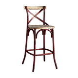 Vintage Cross Back Bar Stool in Antique Red & Oak, Comfortable & Stylish, 18.50 x 20.50 x 43.50