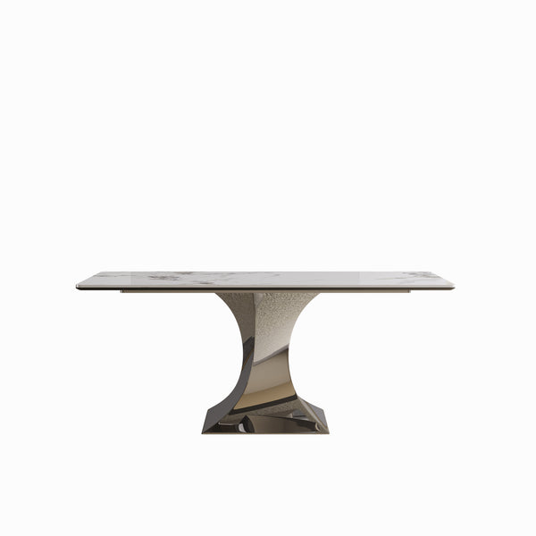 English Elm 71" Modern Rectangular Dining Table For 6-8 With Stylish Black Titanium Base & 8 Leather Chairs Included W2700S00055