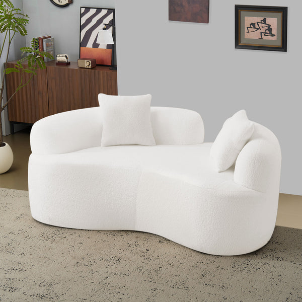 English Elm 66.93 Curved Loveseat 73" Heart-Shaped Teddy Velvet Sofa Full Foam & Spring Support, No-Assembly Cozy Compact White W3612P332115