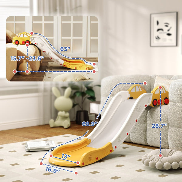 English Elm Qaba 63 Inch Hdpe Indoor Toddler Slide Attaches to Sofa or Bed Safe Fun Yellow W2225P249782