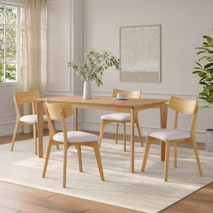 English Elm Mid-century Modern Upholstered Dining Chairs Set of 4 with Rubberwood Splayed Legs Light Beige,Natural N768P189387B_4