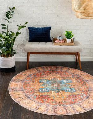 Unique Loom Timeless Peter Machine Made Abstract Rug Rust Red, Blue/Green/Gold/Olive/Orange/Yellow/Light Blue/Light Green/Light Brown/Ivory 7' 7" x 7' 9"