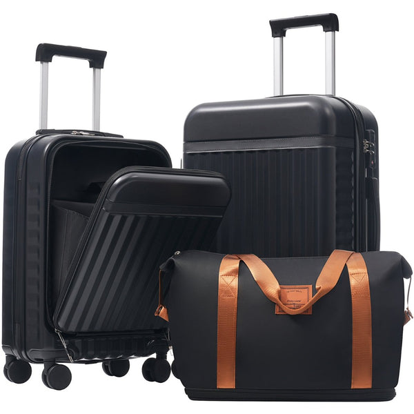 English Elm Front Access Hardside 3 Piece Travel Set with Usb Port Spinner Wheels and Tsa Lock Black N732P326130B