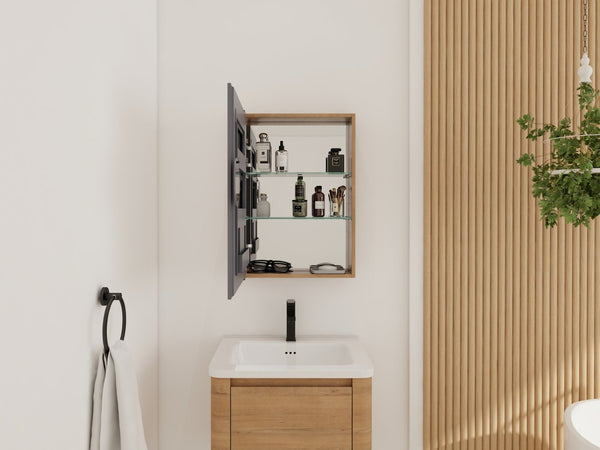 English Elm 20'' Wall Mounted Bathroom Medicine Cabinet with Mirror Adjustable Shelves Plywood W999P470282