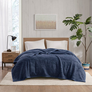 JLA Home Woolrich - Berber Plush Woolrich Burlington Blanket with OEKO-TEX Soft Berber Texture and Velvet Binding for Cozy, Safe Comfort Navy WR51-2547