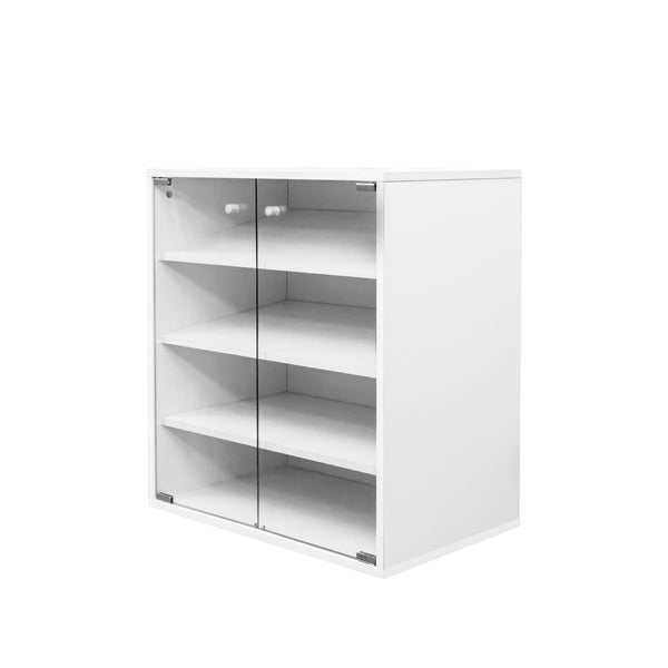 English Elm Shoe Display Case with RGB LED Remote, Tempered Glass Stackable Organizer for Sneakers Showcase White W331P242611