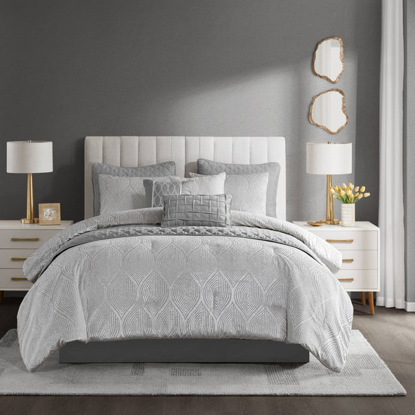 English Elm 10-piece California King Velvet Jacquard Comforter Set Layered Bedding with Microfiber Shams Grey B035P482945