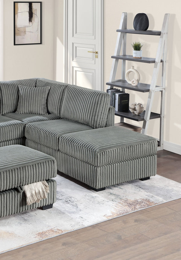 English Elm Smoke 3-Piece Corduroy Sectional Sofa Set with Reversible Chaise, USB & Storage Ottoman, Pillows Included B011S01774