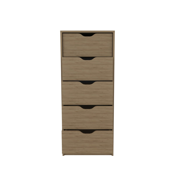 English Elm Dresser Slim 42"H 5-Drawer Natural Oak Beige Engineered Wood — Compact Storage, Easy-Access Drawers B097P350317
