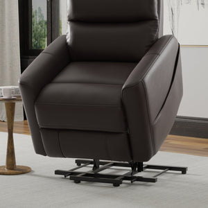 English Elm Faux Power Lift Chair with Premium Faux Leather, USB Charging, Side Pockets & Quiet Motor Recline Dark Brown B339P409526