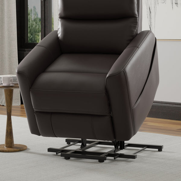 English Elm Faux Power Lift Chair with Premium Faux Leather, USB Charging, Side Pockets & Quiet Motor Recline Dark Brown B339P409526