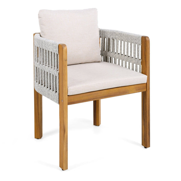 English Elm Acacia Wood Outdoor Dining Chair Set with Rope Arms and Waterproof Cushions N779P279983H