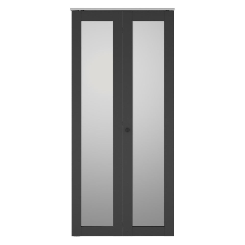 English Elm 30 in Matte Mdf Bi-fold Door with Frosted Glass Panels Hardware and Handle Included Black B2763P483222