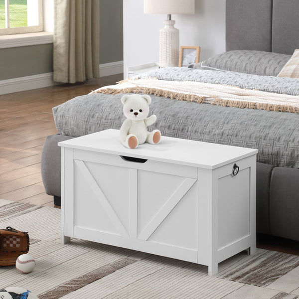 English Elm Storage Bench with Hinged Lid White Retro Box Organizer for Entryway or Bedroom Foot W3151P449053
