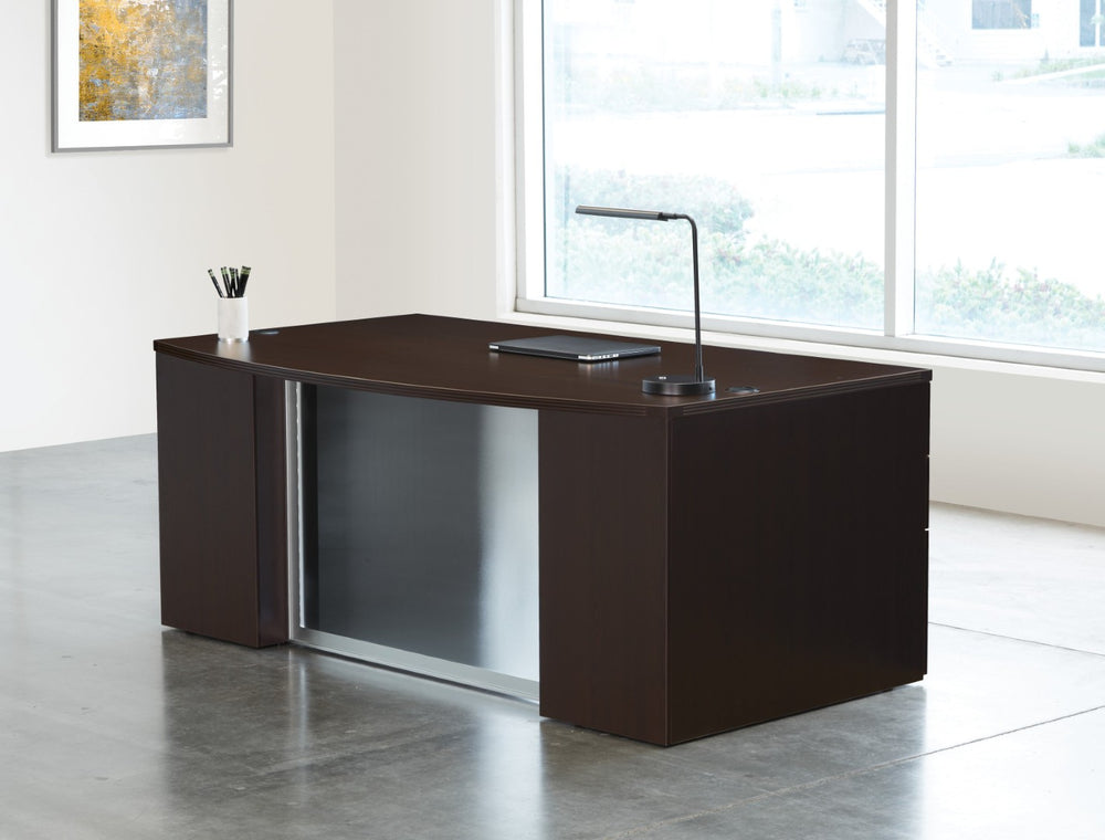 OSP Home Furnishings Napa Bow Front Executive Desk with Modesty Panel for Modern Office Workspaces Espresso NAPESP-TYP201G