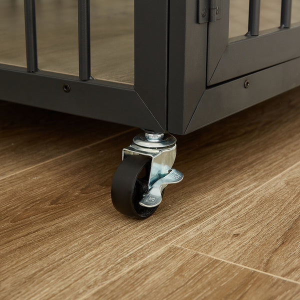 English Elm Furniture style dog crate with sturdy steel frame, particle board top for 150lb storage, fits dogs up to 70lb Grey W1162119832