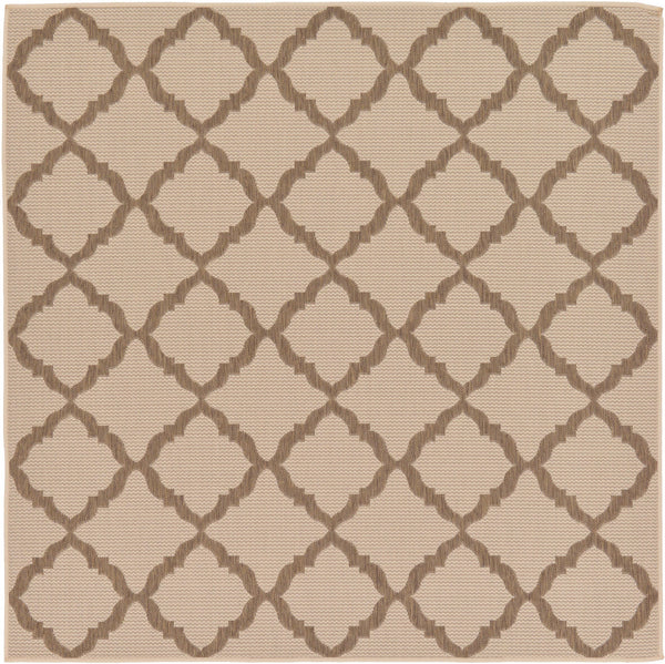Unique Loom Outdoor Trellis Raised Trellis Machine Made Geometric Rug Beige, Beige/Brown 6' 1" x 6' 1"