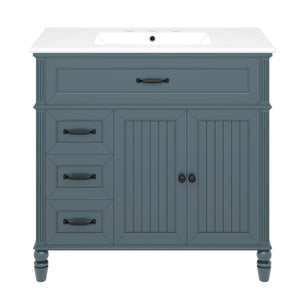 English Elm 36" Modern Bathroom Vanity with Ceramic Sink, Solid Wood + MDF Frame, Sleek Freestanding Design Blue N725P195410C