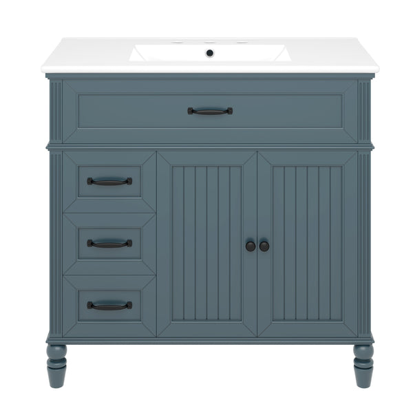 English Elm 36" Modern Bathroom Vanity with Ceramic Sink, Solid Wood + MDF Frame, Sleek Freestanding Design Blue N725P195410C