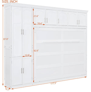 English Elm Queen Murphy Wall Bed with Integrated Wardrobe and Drawers for Studio Spaces LP000876AAK