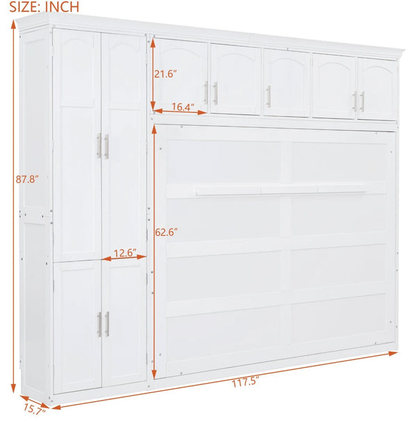 English Elm Queen Murphy Wall Bed with Integrated Wardrobe and Drawers for Studio Spaces LP000876AAK