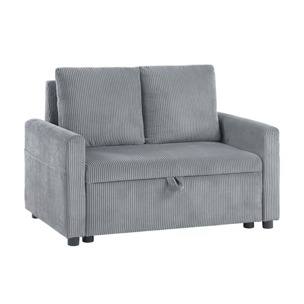 English Elm Corduroy Loveseat with Underseat Storage and Side Pocket, Plush Gray Upholstery, Compact Durable Frame B016S00055