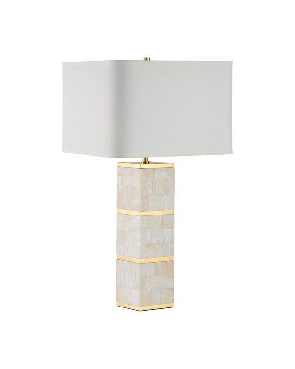 Currey & Company Casey Mother Of Pearl Table Lamp – Elegant Sculptural Design With Brass Accents For Modern Homes Natural Mother Of Pearl ,Stainless Steel ,Composite 6000-1033-currey-company