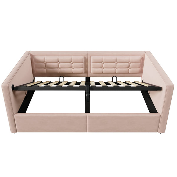 English Elm Upholstered Twin Daybed with Hydraulic Storage, Velvet Tufted Sofa Back, USB & Type-C Charging Port Pink N736P303402P