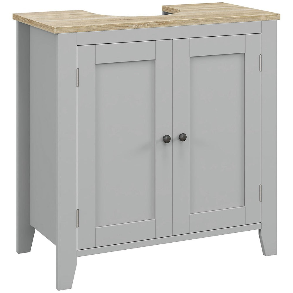 English Elm Kleankin Pedestal Sink Cabinet with U-shape Cutout Adjustable Shelf Gray Bathroom W2225P200782
